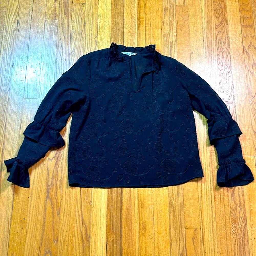 BB Dakota Puff Sleeve Black Blouse Top Womens Size M Casual Cocktail